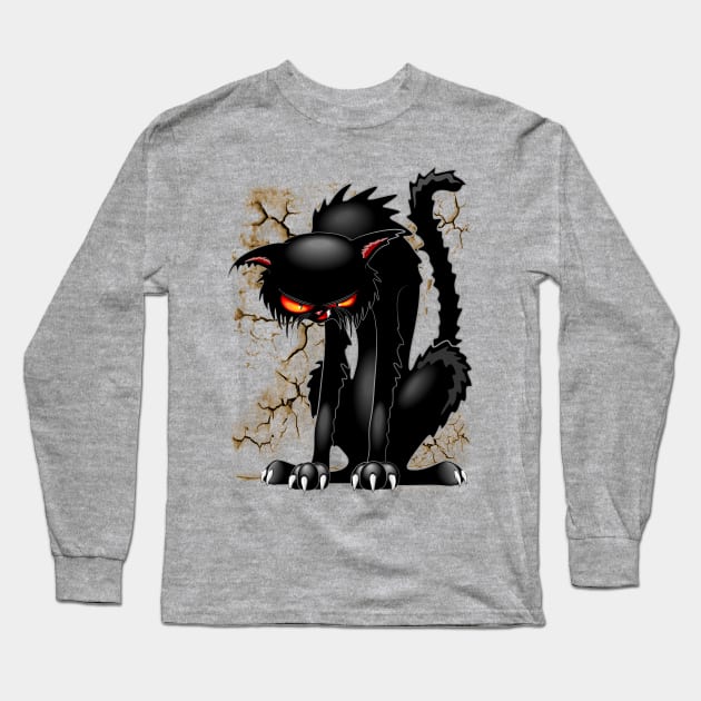 Black Cat Evil Angry Funny Character Long Sleeve T-Shirt by BluedarkArt